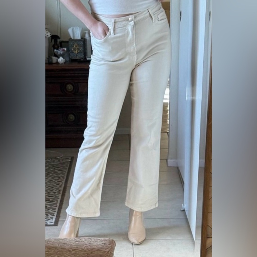 Relaxed Fit Butter Soft Cream Mini Flare Bootcut Jeans